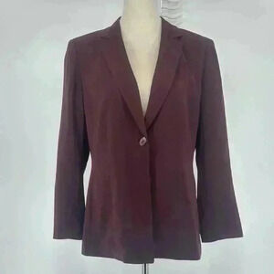 Kasper Womens Blazer Jacket 12P Petite Burgandy Lined One Button Office Career